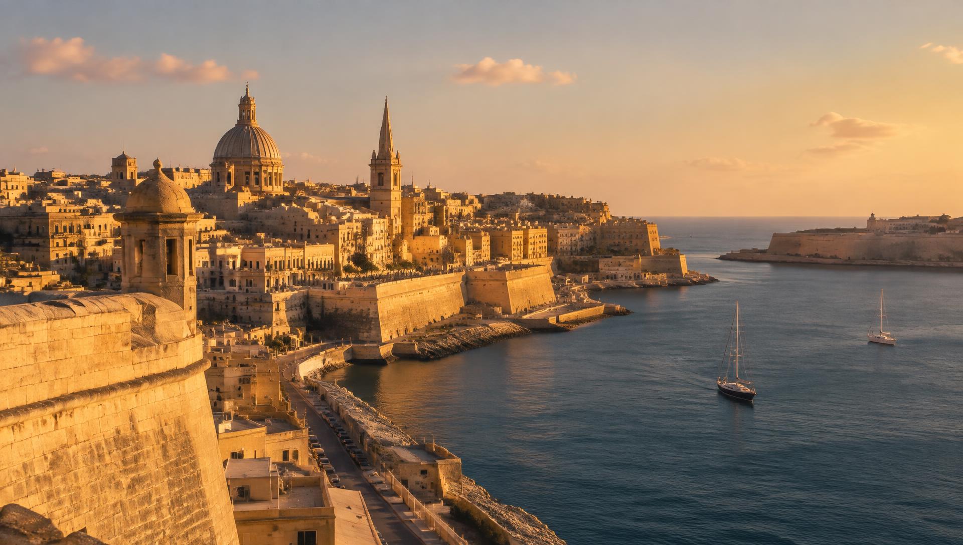 Valletta harbour at golden hour